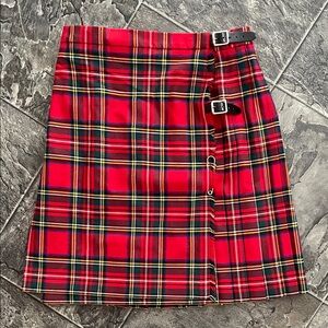 Vintage STRATHMORE SCOTLAND Tartan Plaid New Pure Wool Kilt Skirt Buckles & Pin